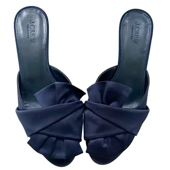 J. Crew Collection Blue Size 8 Mules Satin Wedges Slip On Heel Shoes - Picture 7 of 14